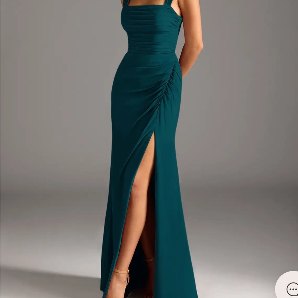 Azazie Jesaphine Pine Wedding Dress with Slit